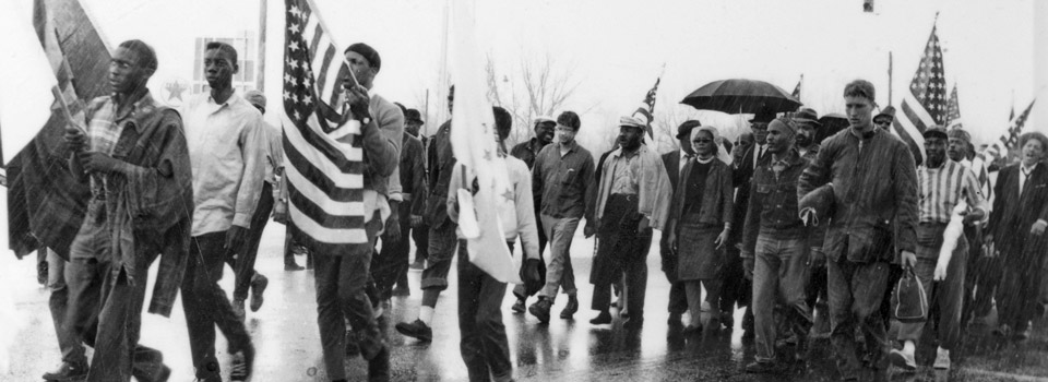 students marching